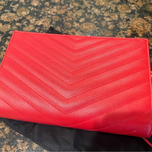❌SOLD❌ Saint Laurent Monogram Small Matelassé Envelope Chain Wallet Bag Red - Picture 8 of 8